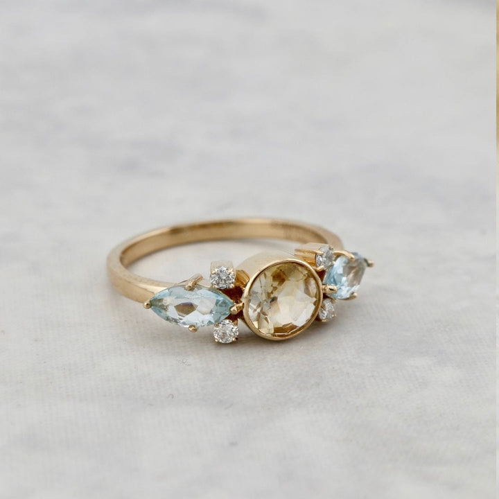 Mathieu Blanchard Bagues Bague en or 14K, diamants, topaze et citrine