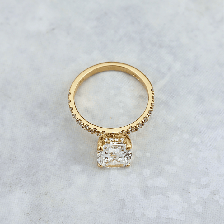 Mathieu Blanchard Bagues Bague solitaire Halo ct en or 14K - 18K ou platine et diamant cushion 2.5 ct