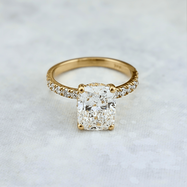 Mathieu Blanchard Bagues Bague solitaire Halo ct en or 14K - 18K ou platine et diamant cushion 2.5 ct