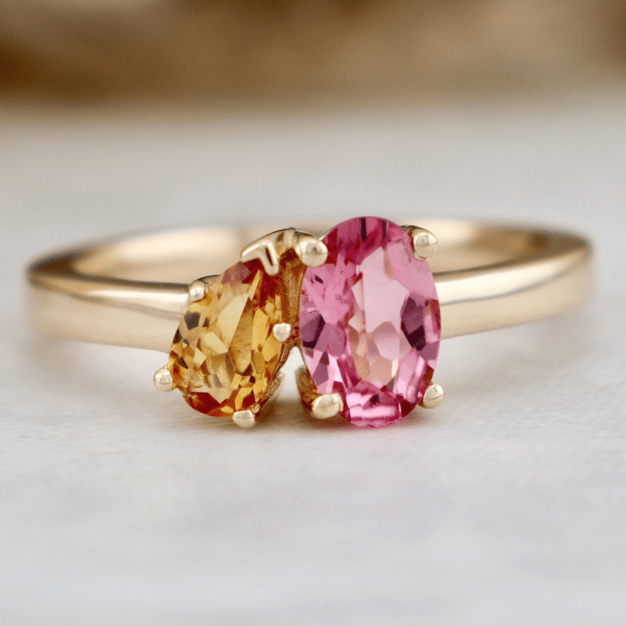 Mathieu Blanchard Bagues Bague Toi&Moi en or 14K - 18K, citrine et tourmaline
