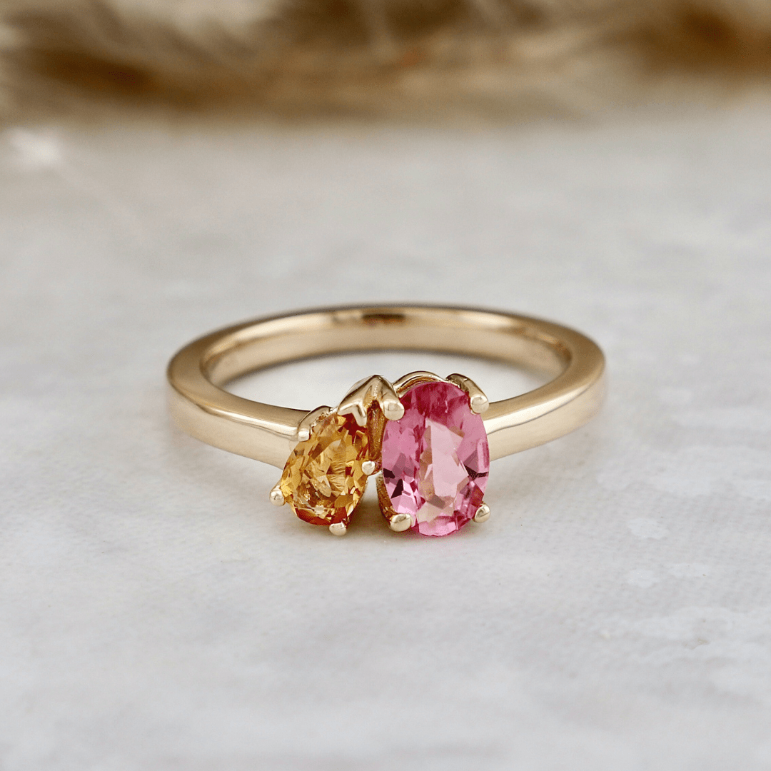 Mathieu Blanchard Bagues Bague Toi&Moi en or 14K - 18K, citrine et tourmaline