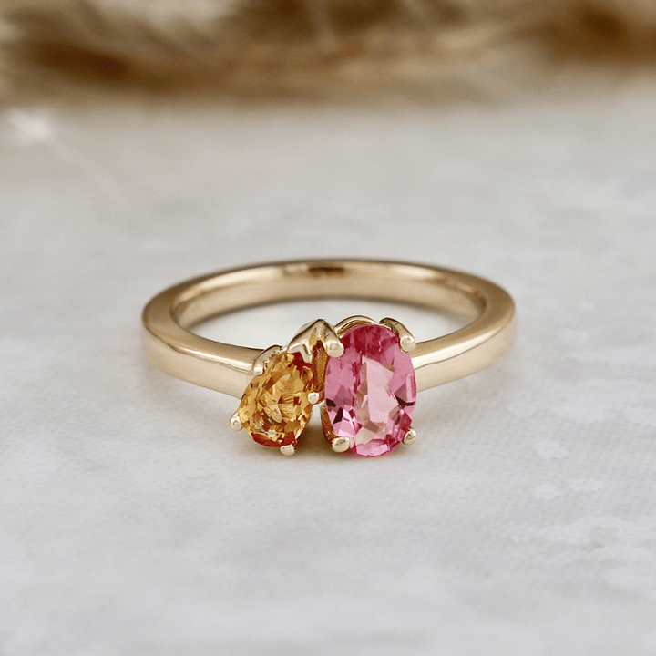 Mathieu Blanchard Bagues Bague Toi&Moi en or 14K - 18K, citrine et tourmaline