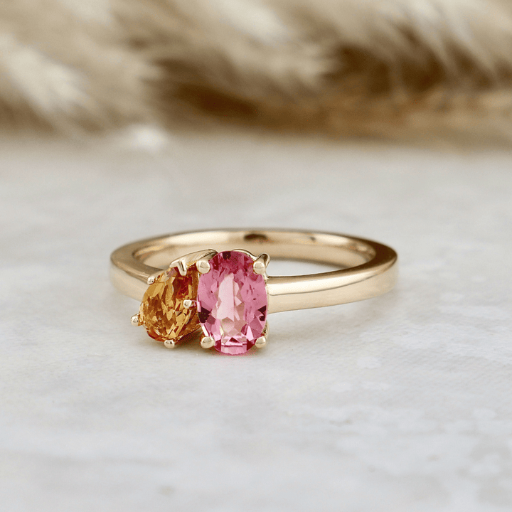 Mathieu Blanchard Bagues Bague Toi&Moi en or 14K - 18K, citrine et tourmaline