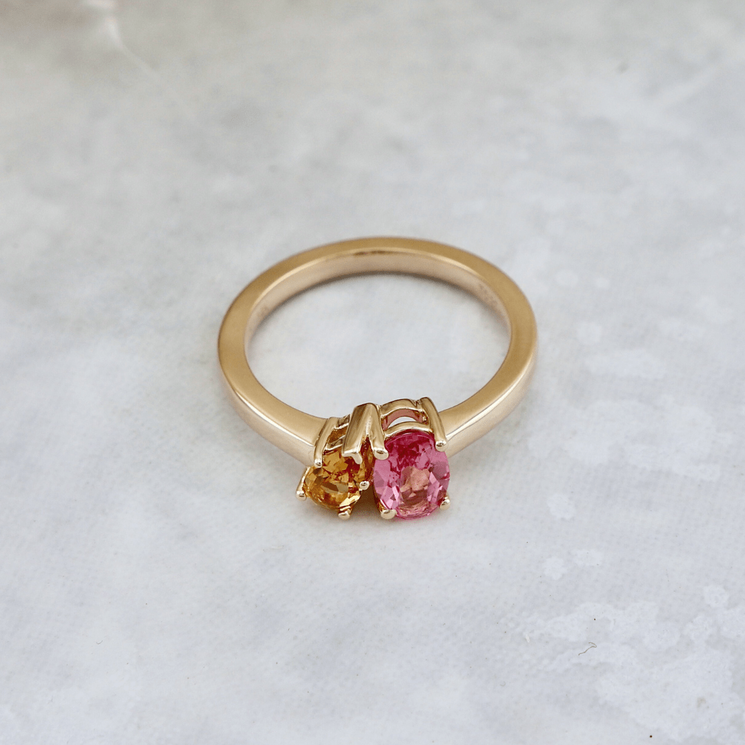 Mathieu Blanchard Bagues Bague Toi&Moi en or 14K - 18K, citrine et tourmaline