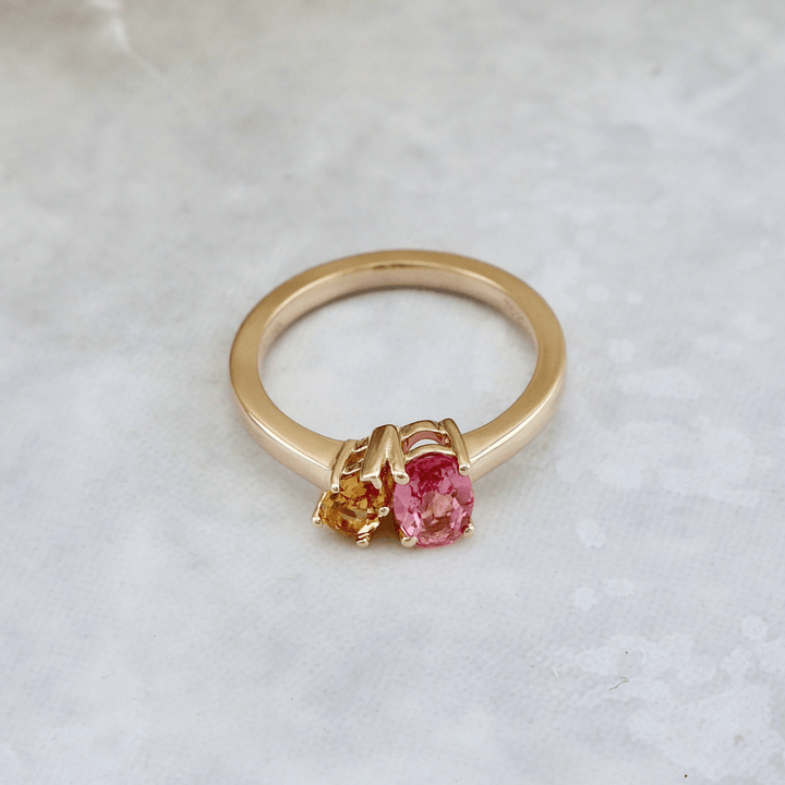 Mathieu Blanchard Bagues Bague Toi&Moi en or 14K - 18K, citrine et tourmaline