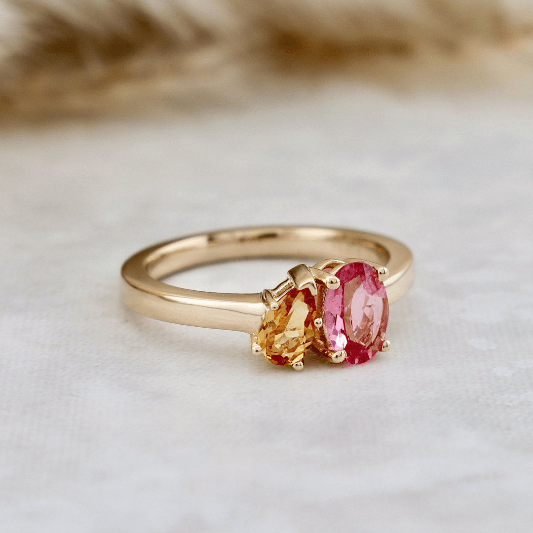 Mathieu Blanchard Bagues Bague Toi&Moi en or 14K - 18K, citrine et tourmaline