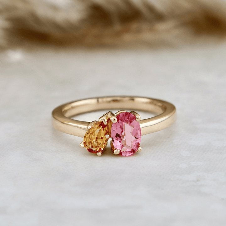 Mathieu Blanchard Bagues Bague Toi&Moi en or 14K - 18K, citrine et tourmaline