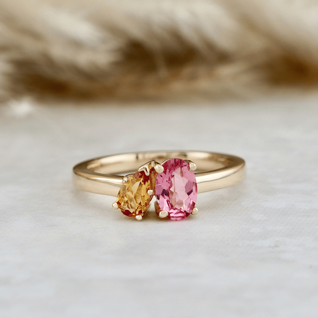 Mathieu Blanchard Bagues Bague Toi&Moi en or 14K - 18K, citrine et tourmaline