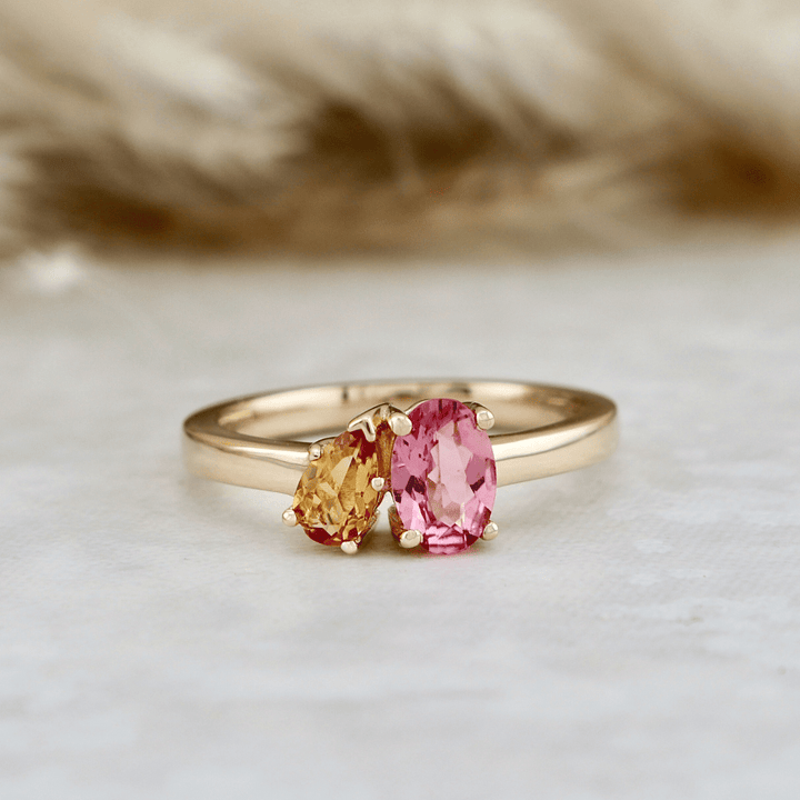 Mathieu Blanchard Bagues Bague Toi&Moi en or 14K - 18K, citrine et tourmaline