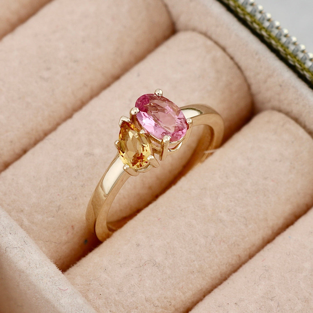 Mathieu Blanchard Bagues Bague Toi&Moi en or 14K - 18K, citrine et tourmaline