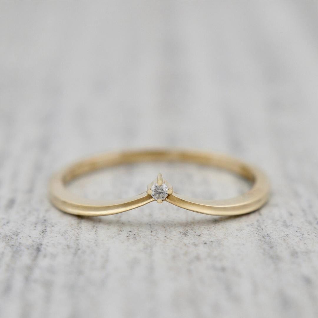 V Ring in 10K Solid Gold or Sterling Silver and Moissanite