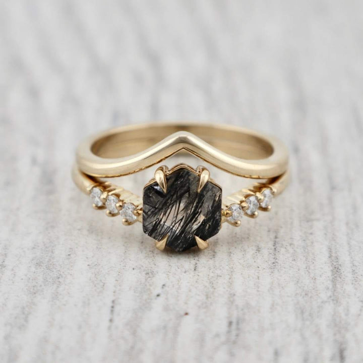 Mathieu Blanchard Bagues Bagues Ensemble d'alliances Rutile en or jaune 10K et moissanites