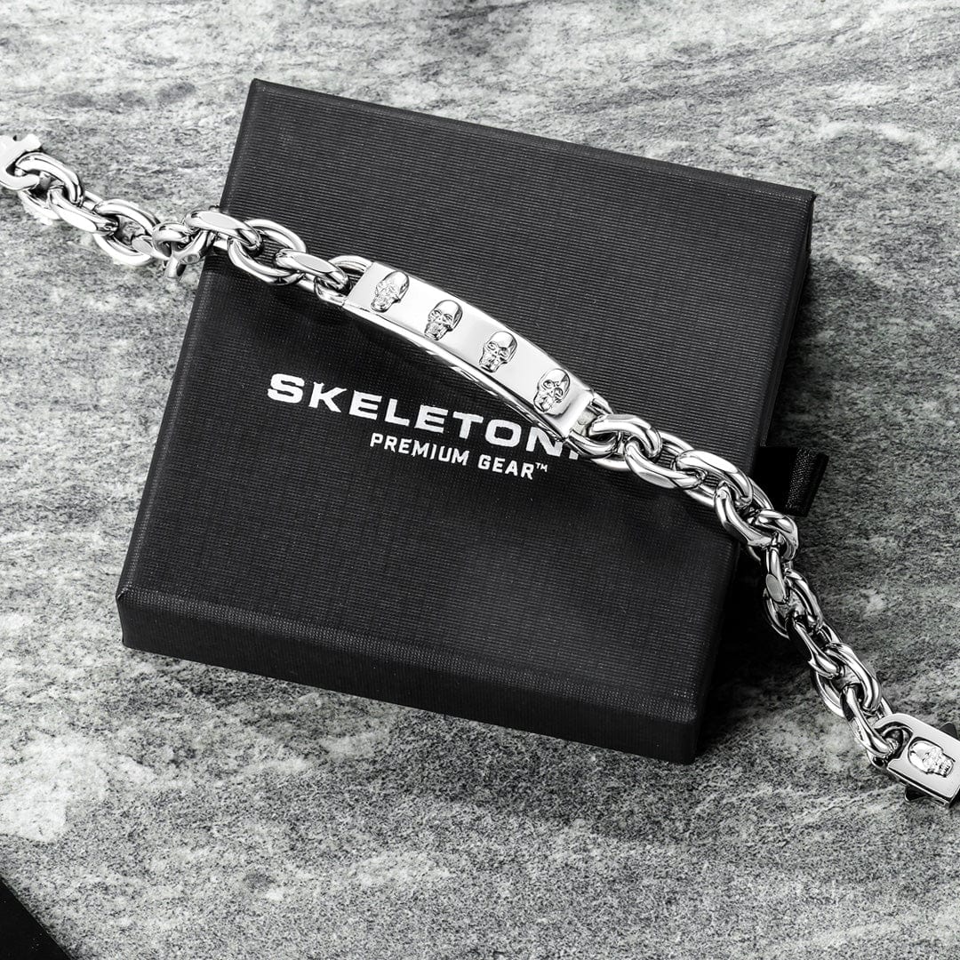Bracelet Homme En Cuir Avec Tête De Mort - Neuf Avec étiquettes, Style Rock