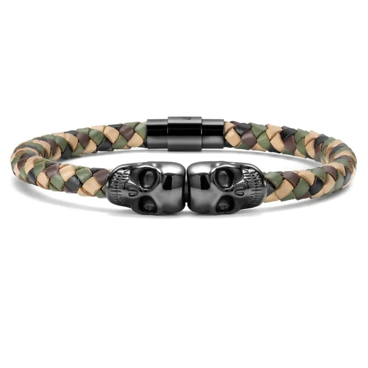 SkeletonHD Bracelets Bracelet Double tête de mort en cuir