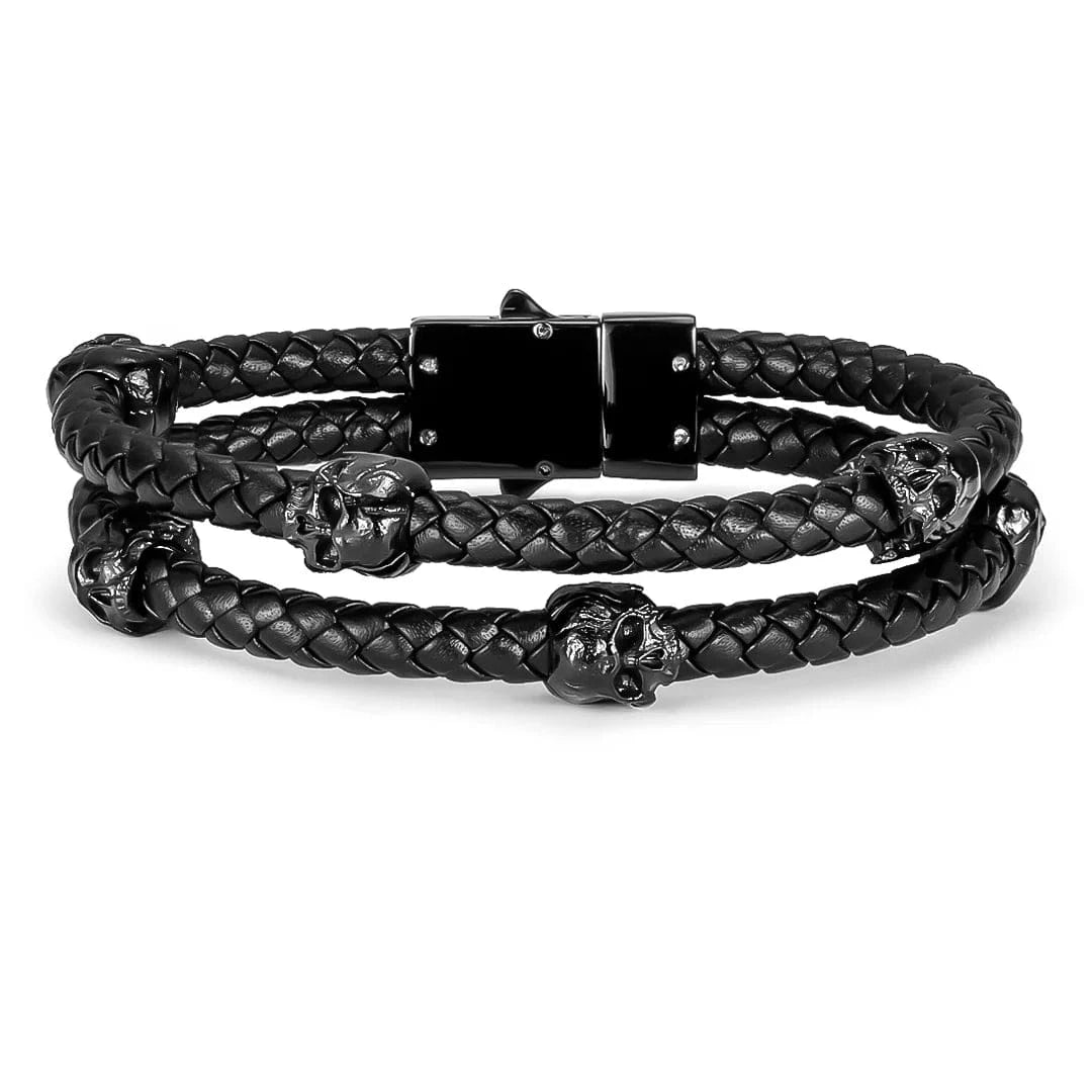 SkeletonHD Bracelets Bracelet Double tête de mort en cuir