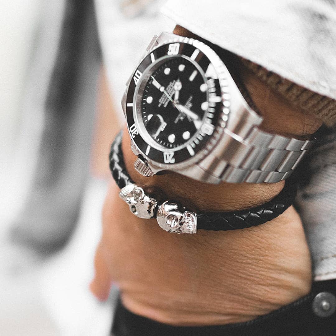 SkeletonHD Bracelets Bracelet Double tête de mort en cuir