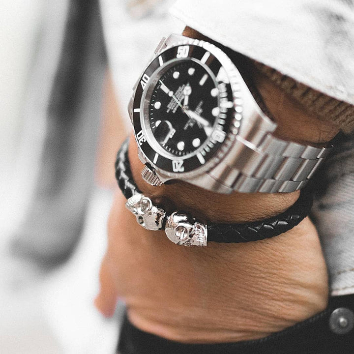 SkeletonHD Bracelets Bracelet Double tête de mort en cuir