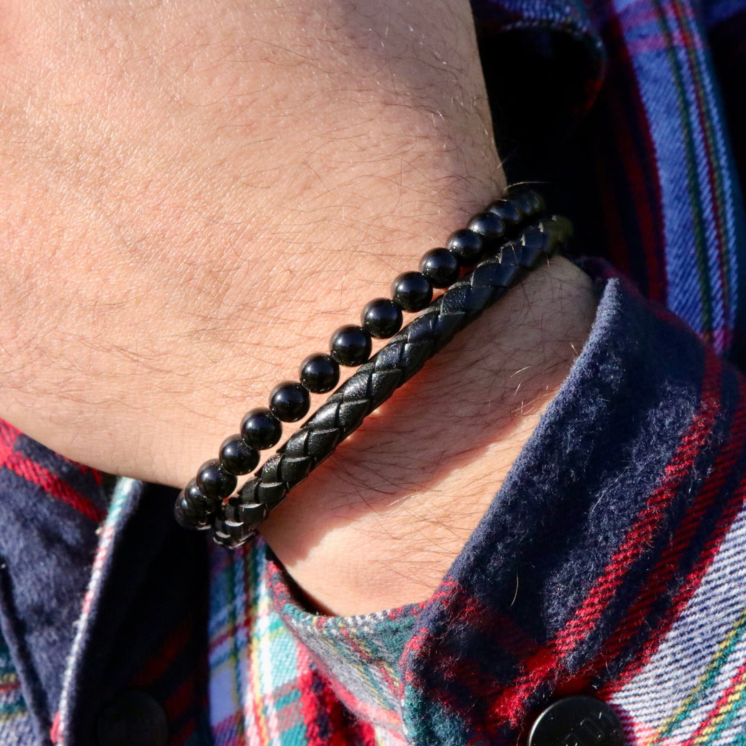 Mathieu Blanchard Bracelets Bracelet Stone en cuir, acier et agate