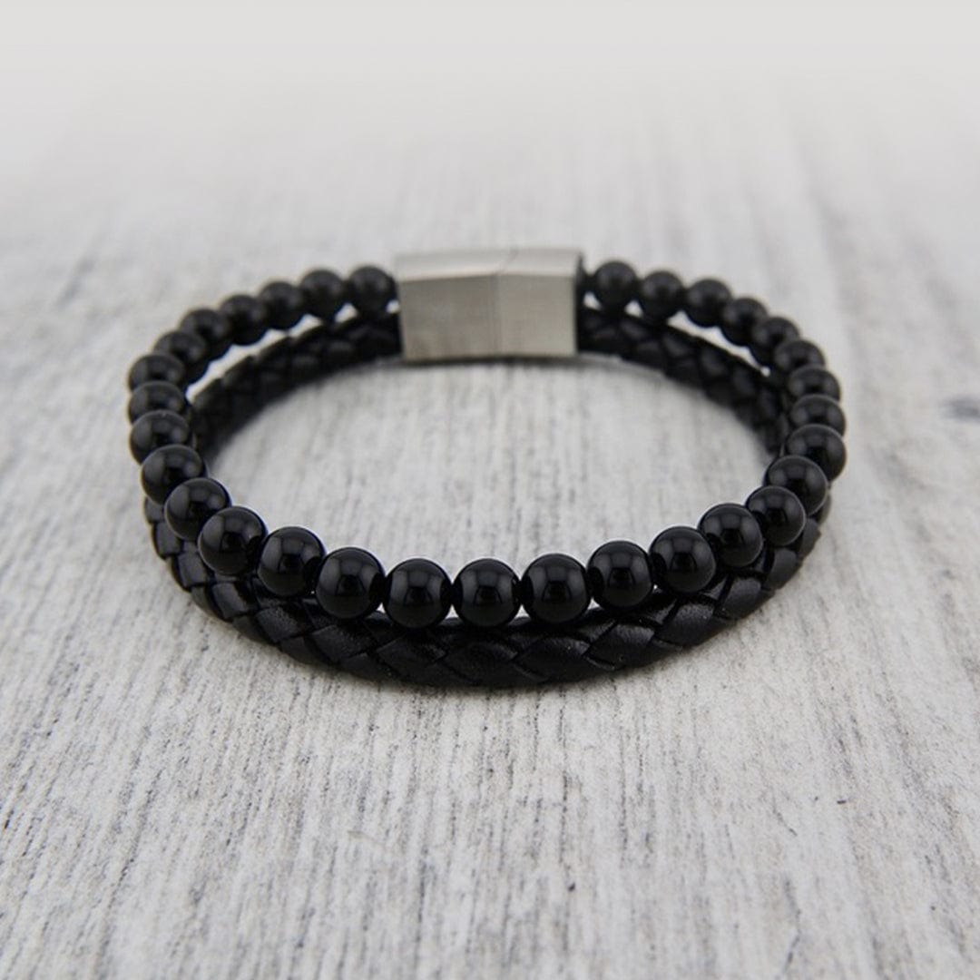 Leather and Agate Double Bracelet