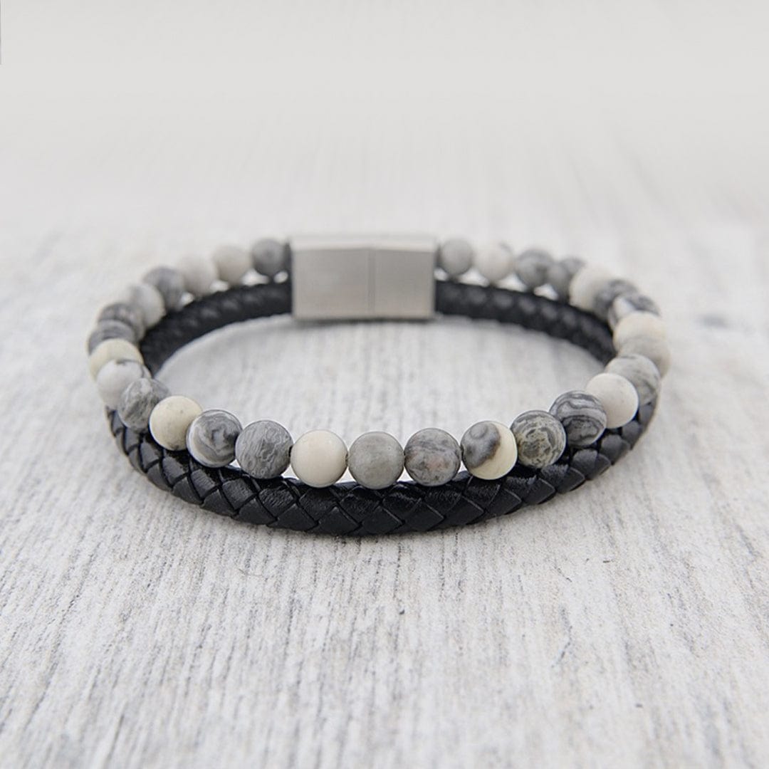 Mathieu Blanchard Bracelets Bracelet Stone en cuir, acier et jaspe