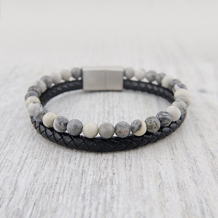 Mathieu Blanchard Bracelets Bracelet Stone en cuir, acier et jaspe
