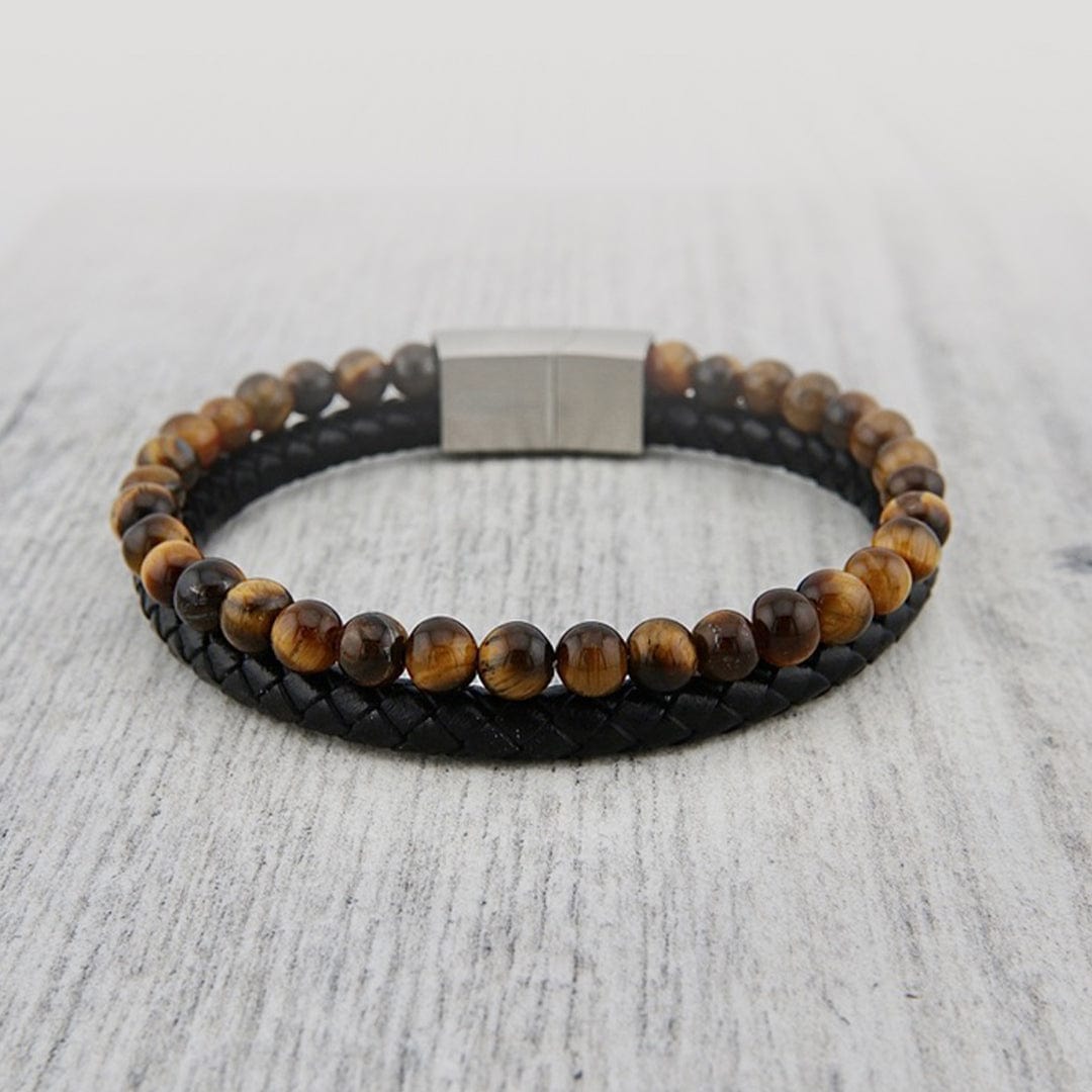 Mathieu Blanchard Bracelets Bracelet Stone en cuir, acier et oeil de tigre