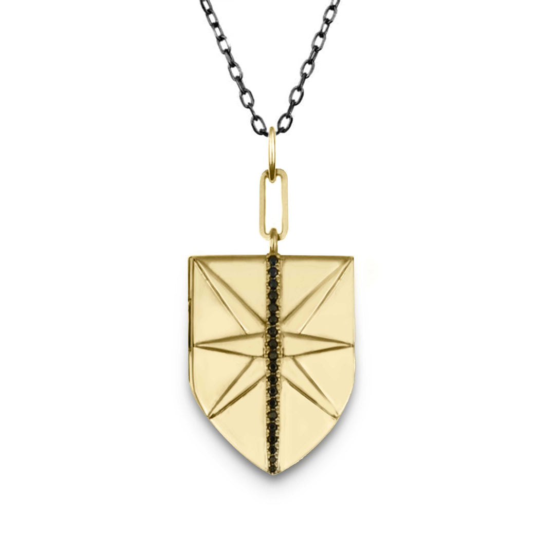 Mathieu Blanchard Collier Bouclier porte-photo et noir en or 14K, argent sterling et saphirs noirs