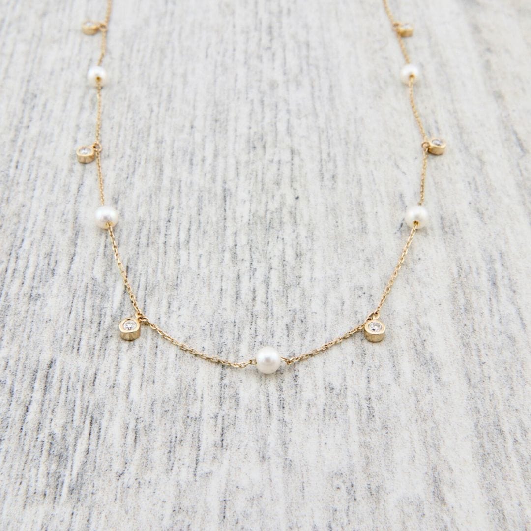 Mathieu Blanchard Collier en or 14K serti de diamants et perles