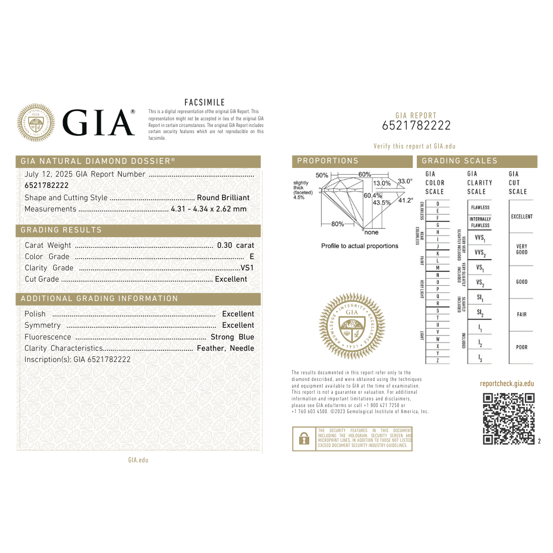 Mathieu Blanchard Diamant Naturel Taille Brillant Rond 0,30 ct E VS1