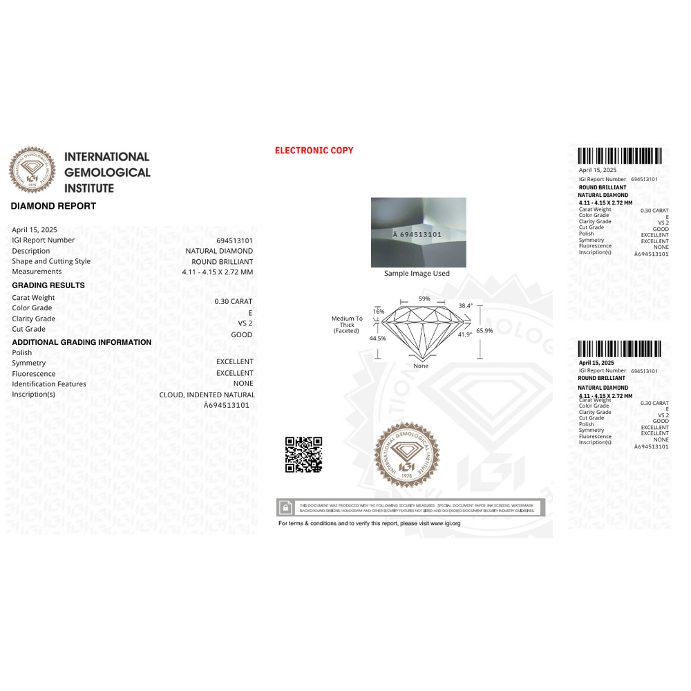 Mathieu Blanchard Diamant Naturel Taille Brillant Rond 0,30 ct E VS2