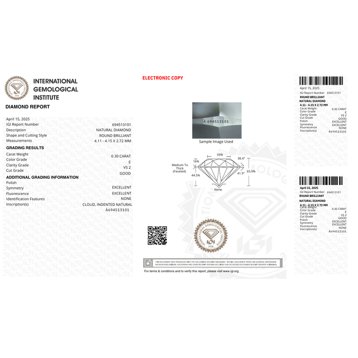 Mathieu Blanchard Diamant Naturel Taille Brillant Rond 0,30 ct E VS2