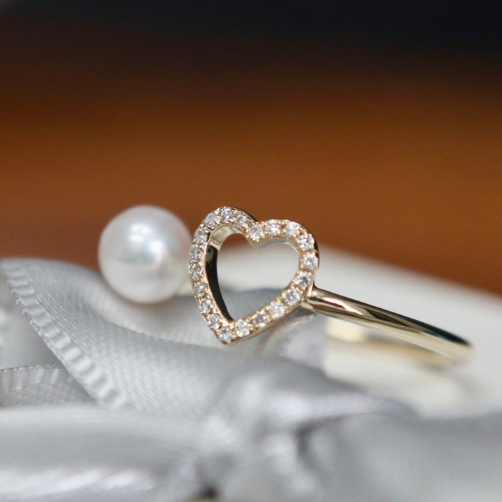 Mathieu Blanchard Bague Coeur en or 10K, perle et moissanites