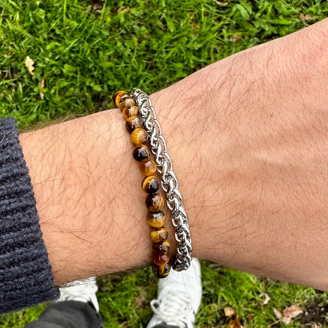 Mathieu Blanchard Bracelets Bracelet Stone en acier et oeil de tigre