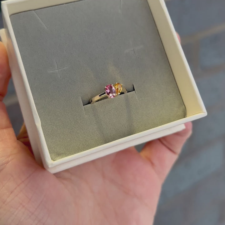 Bague Toi&Moi en or 14K - 18K, citrine et tourmaline