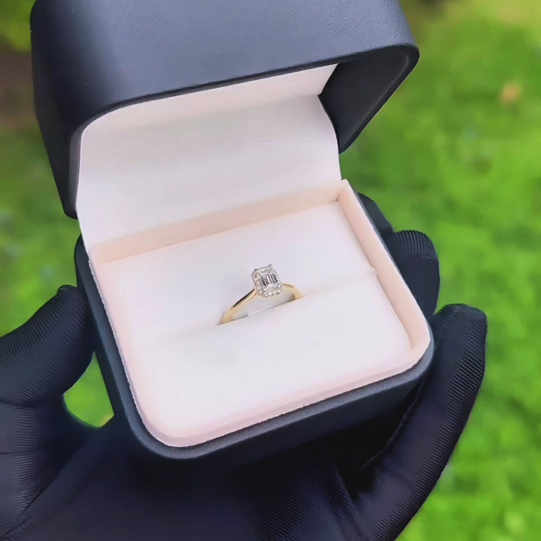 Bague Halo Émeraude en or 14K - 18K et diamants 0,6 ctw