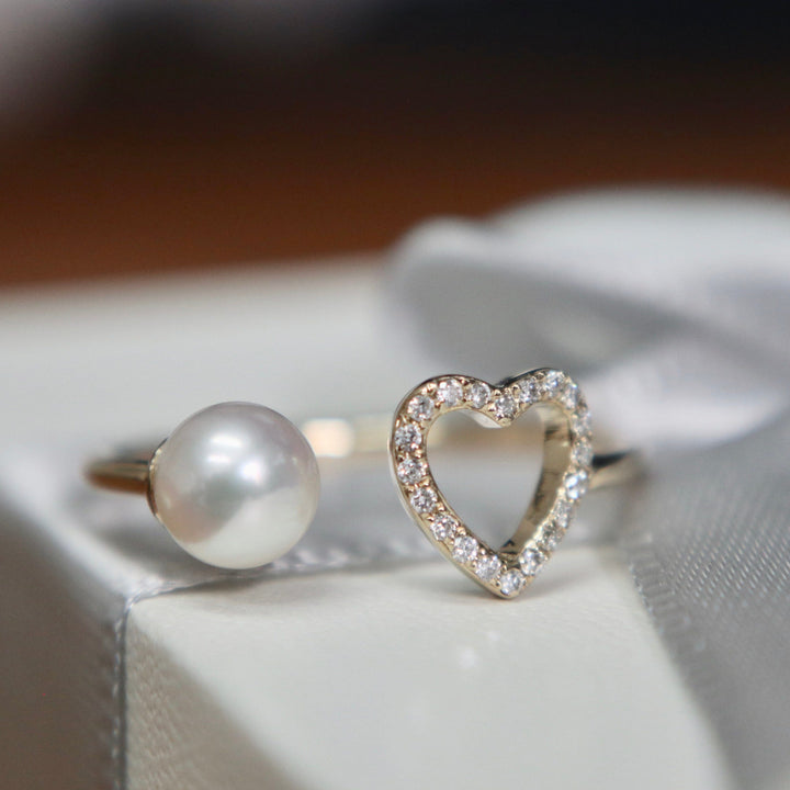 Mathieu Blanchard Bague Coeur en or 10K, perle et moissanites