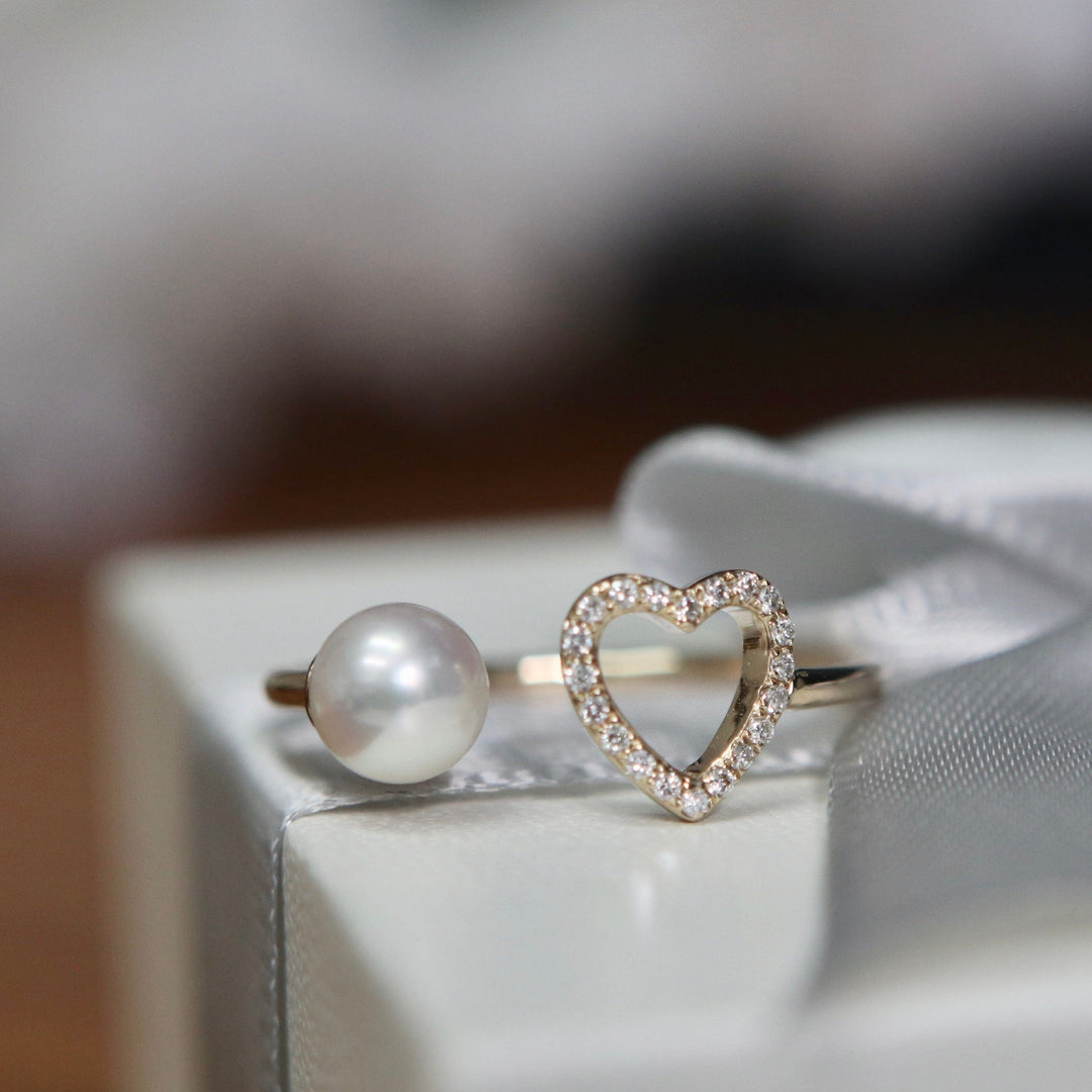 Mathieu Blanchard Bague Coeur en or 10K, perle et moissanites