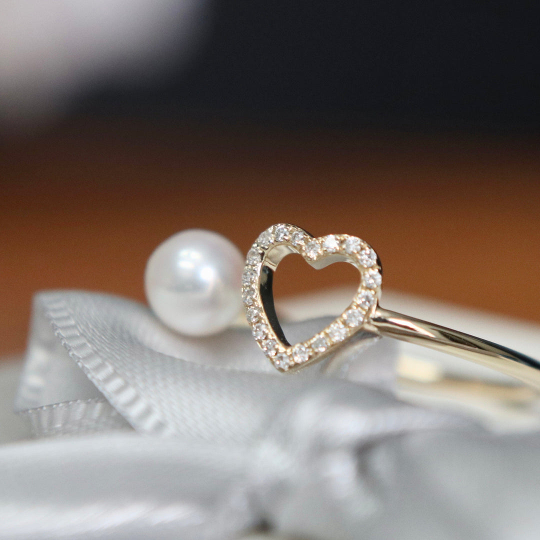 Mathieu Blanchard Bague Coeur en or 10K, perle et moissanites
