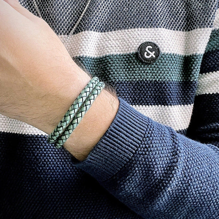 Mathieu Blanchard Bracelet Bracelet La Force en cuir tressé double et acier
