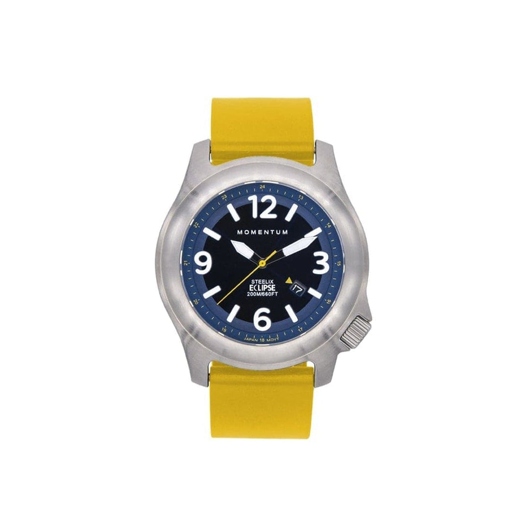 Momentum Caoutchouc Montre  à énergie solaire 44mm Steelix Eclipse bleu et jaune