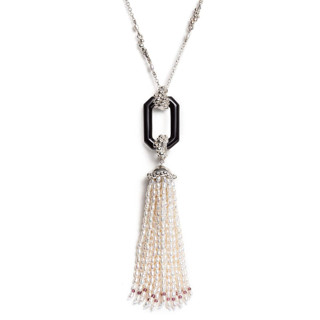 Serafino Collier Posidonia en argent, quartz ou jade, perles et grenat