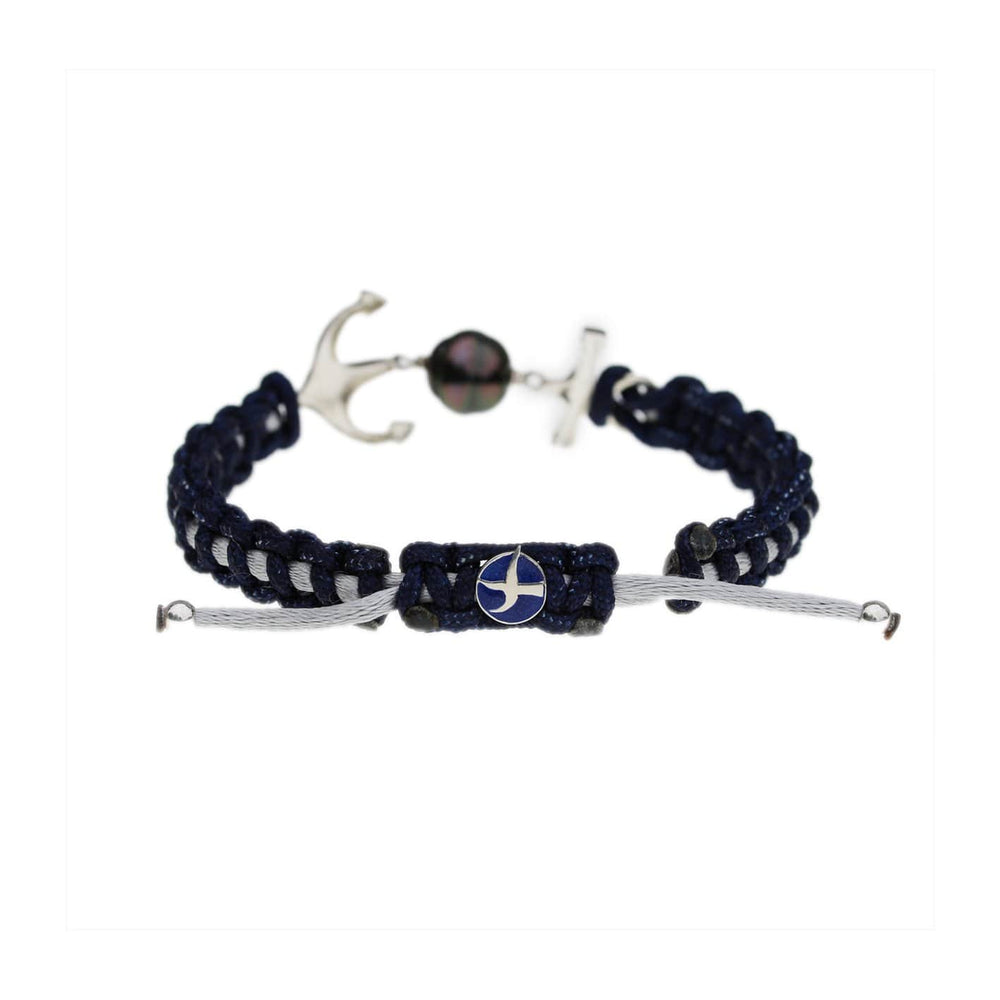 Tereva Colas Bracelet Bracelet Ancre marine macramé, argent sterling, onyx et perle de Tahiti 10mm