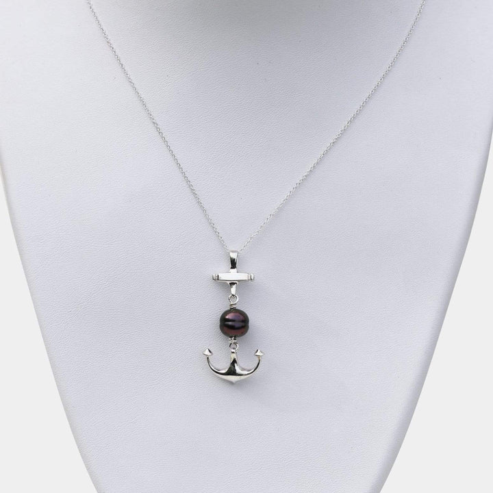 Tereva Colas Colliers Collier ancre marine en argent sterling et perle de Tahiti 9mm