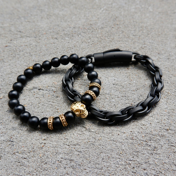 Skeleton, Stainless Steel and Onyx Bracelet