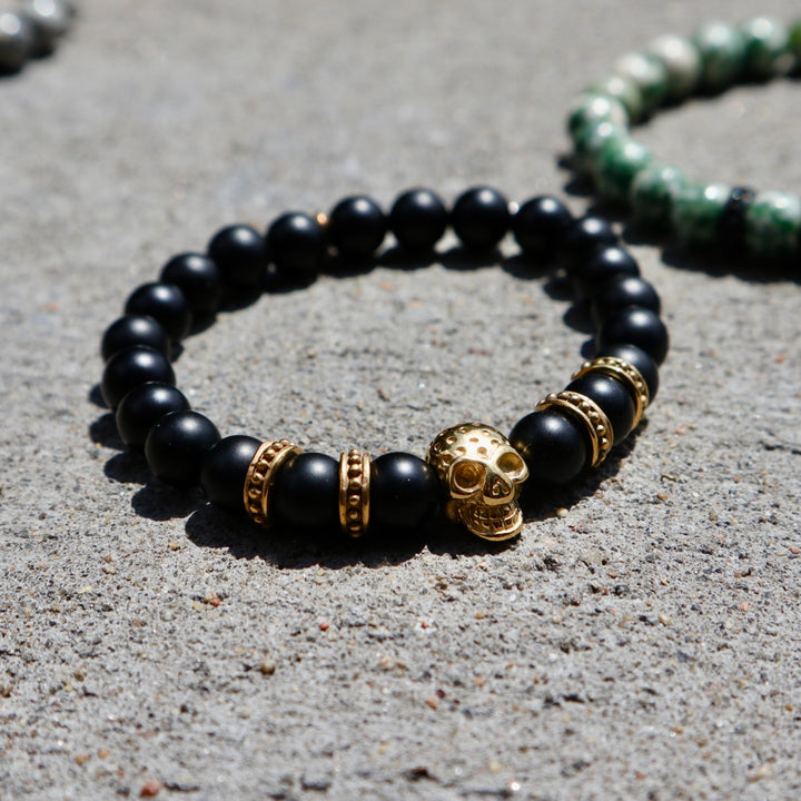 Skeleton, Stainless Steel and Onyx Bracelet