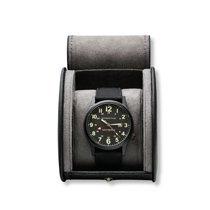 Momentum Wayfinder II GMT- Black Dial Watch Bundle with Travel Case