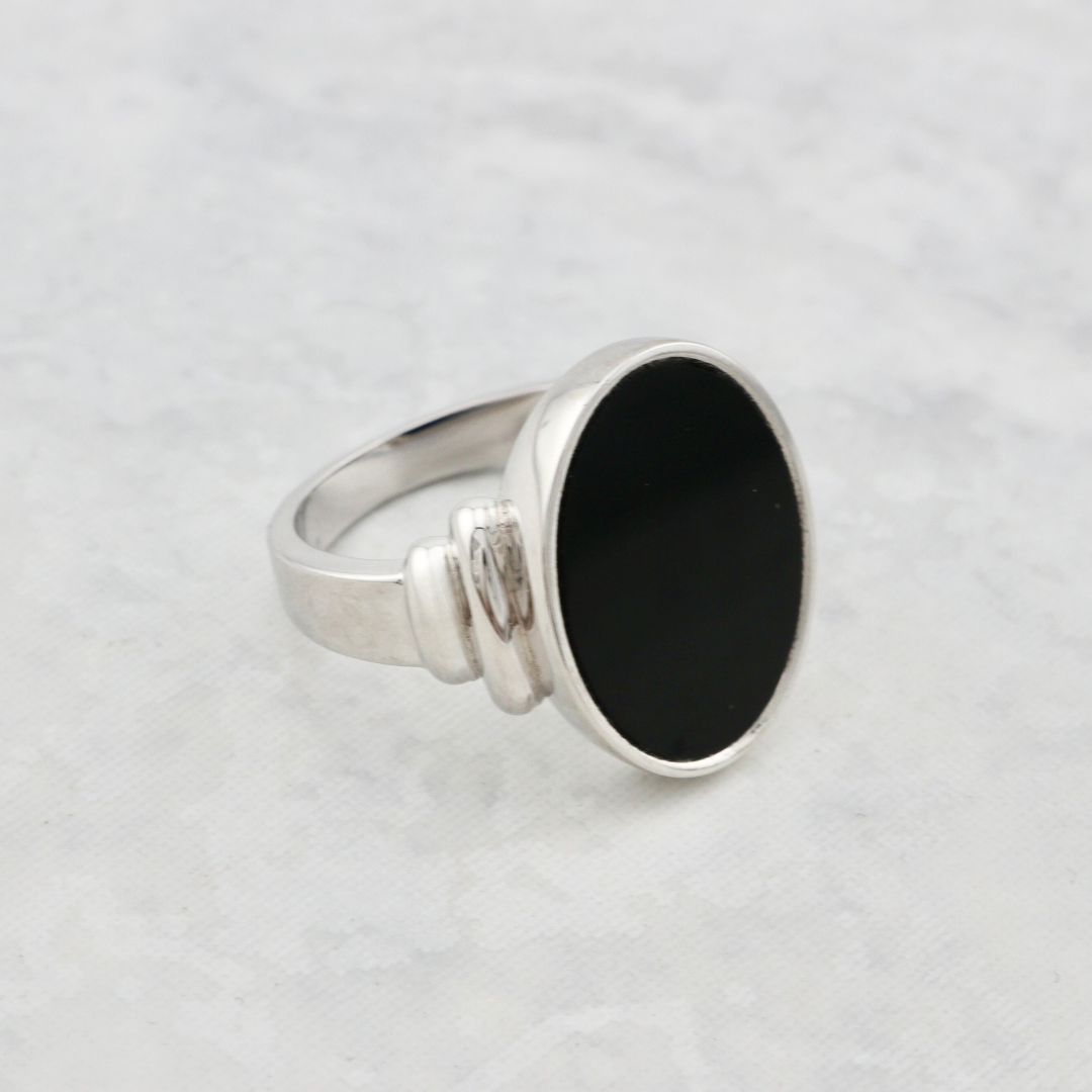 Signet Sterling Silver and Oval Onyx Ring