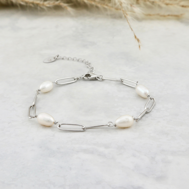 Paperclip in Pearls And Sterling Silver Bracelet