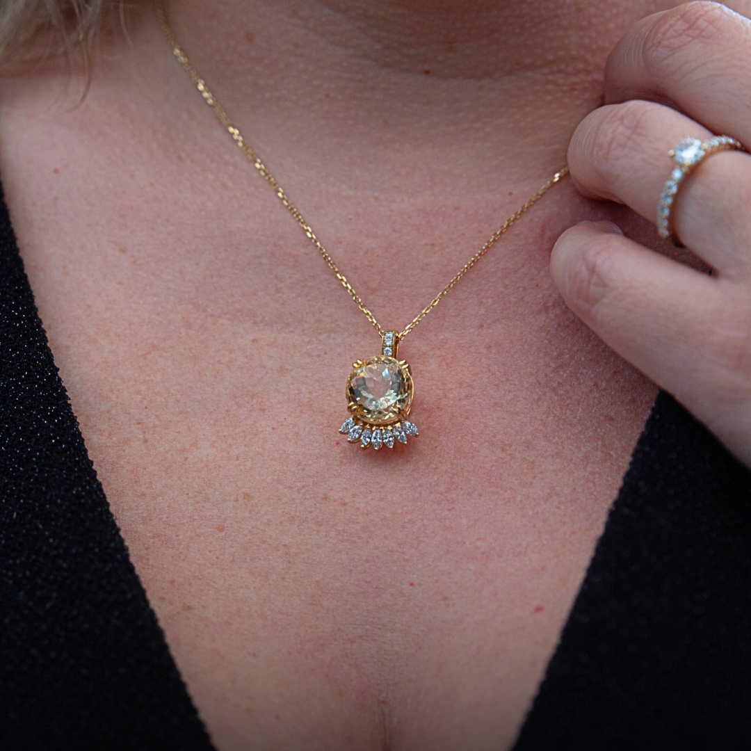 Rayons 14K Gold, Diamonds and Citrine Necklace