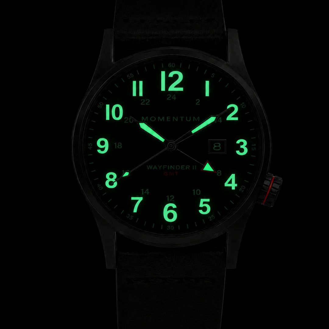 Momentum Wayfinder II GMT- Black Dial Watch Bundle with Travel Case